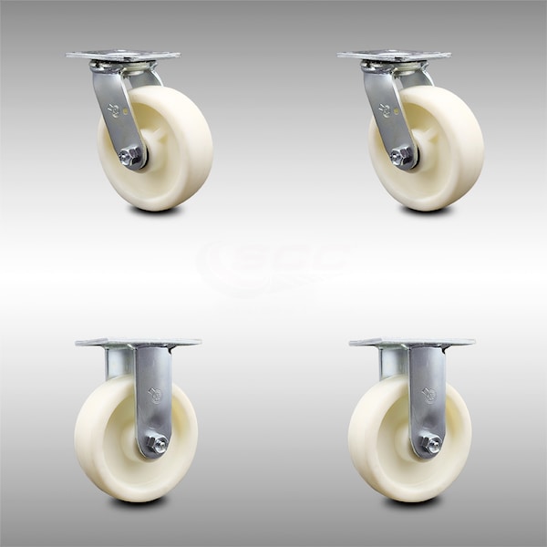 Service Caster 6 Inch Stainless Steel Nylon Caster Set with Roller Bearing 2 Swivel 2 Rigid SCC SCC-SS30S620-NYR-2-R-2 - main